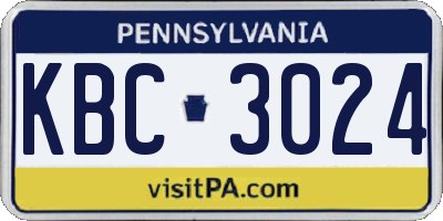 PA license plate KBC3024