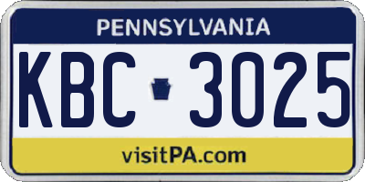 PA license plate KBC3025