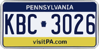 PA license plate KBC3026