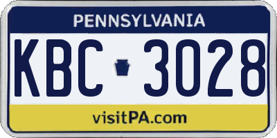 PA license plate KBC3028