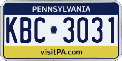 PA license plate KBC3031
