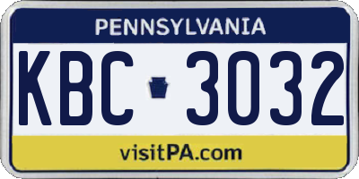 PA license plate KBC3032