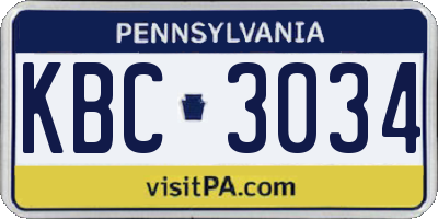 PA license plate KBC3034
