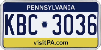 PA license plate KBC3036