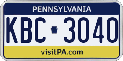 PA license plate KBC3040