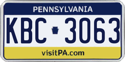 PA license plate KBC3063