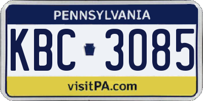 PA license plate KBC3085