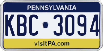 PA license plate KBC3094