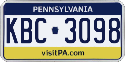 PA license plate KBC3098