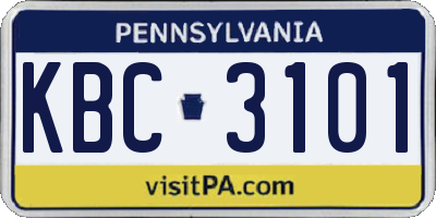 PA license plate KBC3101