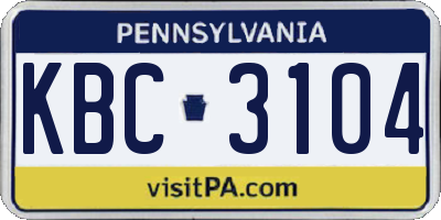 PA license plate KBC3104