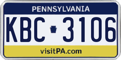 PA license plate KBC3106