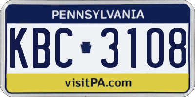 PA license plate KBC3108