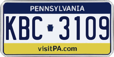 PA license plate KBC3109