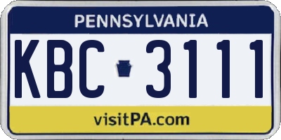 PA license plate KBC3111
