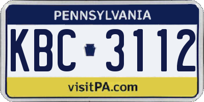 PA license plate KBC3112