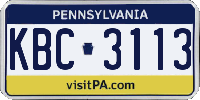 PA license plate KBC3113