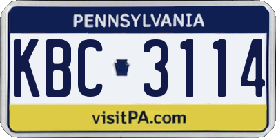 PA license plate KBC3114