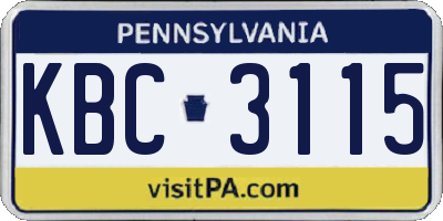 PA license plate KBC3115