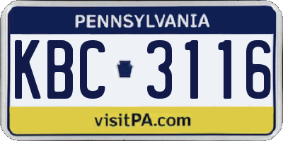 PA license plate KBC3116
