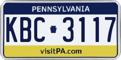 PA license plate KBC3117