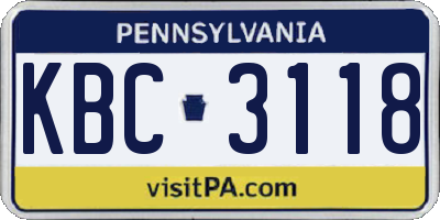 PA license plate KBC3118
