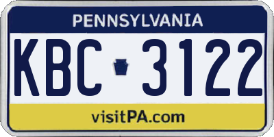PA license plate KBC3122