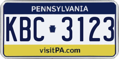 PA license plate KBC3123