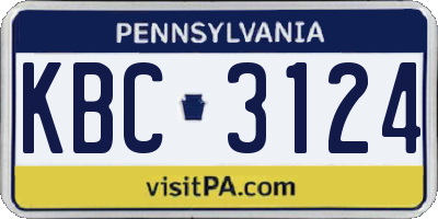 PA license plate KBC3124