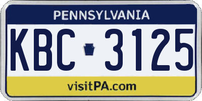 PA license plate KBC3125