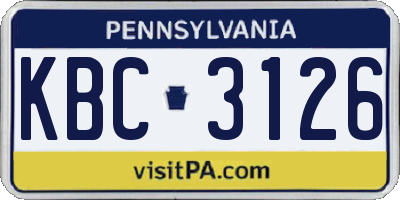 PA license plate KBC3126