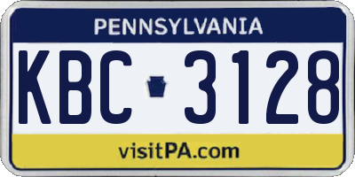 PA license plate KBC3128