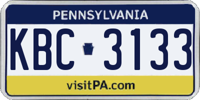 PA license plate KBC3133