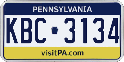 PA license plate KBC3134