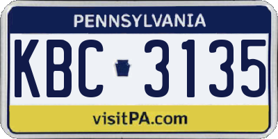PA license plate KBC3135