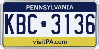 PA license plate KBC3136