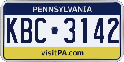 PA license plate KBC3142