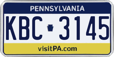 PA license plate KBC3145
