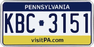 PA license plate KBC3151