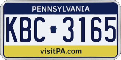 PA license plate KBC3165
