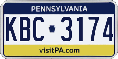 PA license plate KBC3174