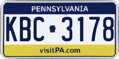 PA license plate KBC3178