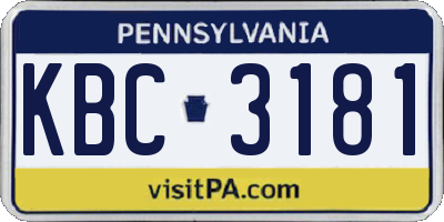 PA license plate KBC3181