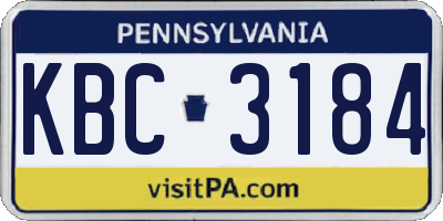 PA license plate KBC3184