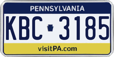 PA license plate KBC3185