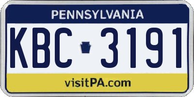 PA license plate KBC3191