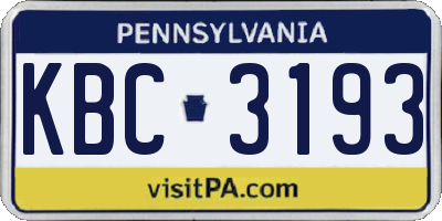 PA license plate KBC3193