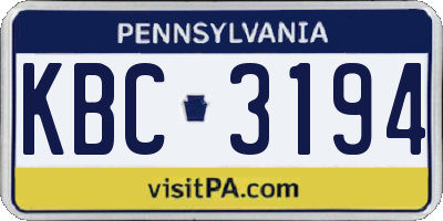 PA license plate KBC3194