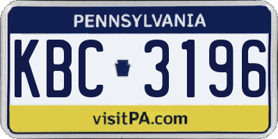 PA license plate KBC3196