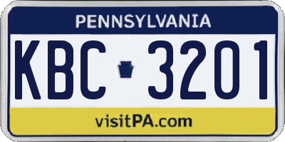 PA license plate KBC3201